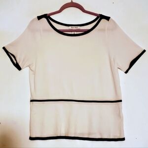 White House Black Market‎ White Blouse Black Trim Top Size Large